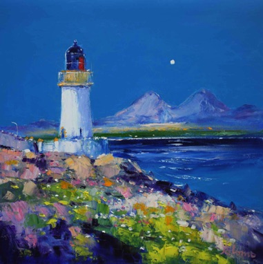 Moonrise Paps of Jura and Loch Indaal Light Islay 24x24